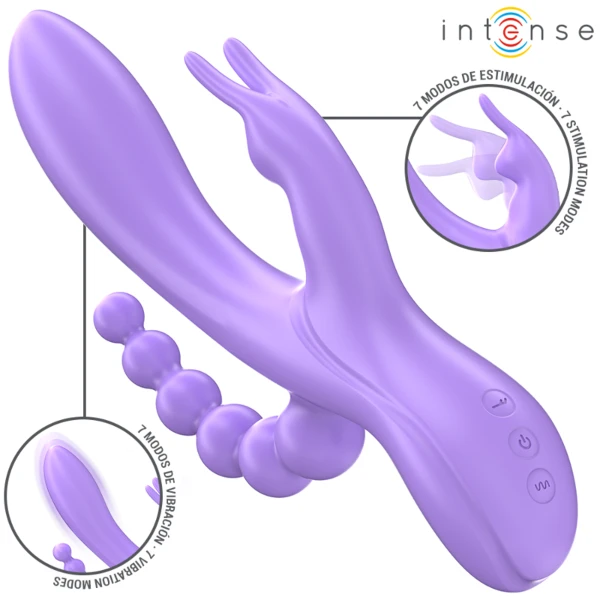 INTENSE - MIKO TRIPLO VIBRATORE CONIGLIO & STIMOLATORE & ANALE 7 VIBRAZIONI VIOLA