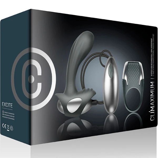 CLIMAXIMUM - EXCITE KIT ANELLO PER IL PENE + MASSAGGIATORE PER LA PROSTATA CON FILO