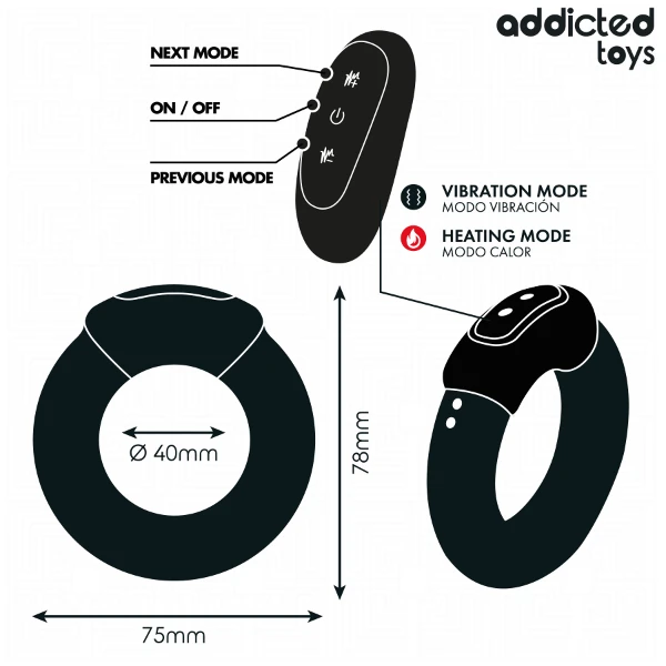 ADDICTED TOYS - ANELLO PER IL PENE VIBRANTE CON EFFETTO RISCALDANTE E TELECOMANDO