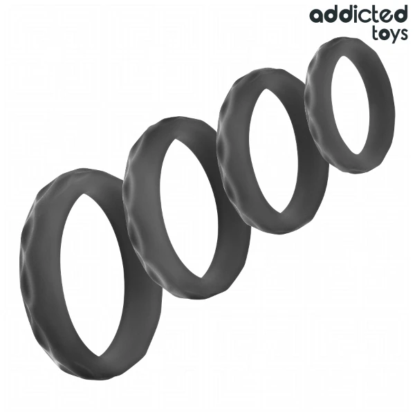 ADDICTED TOYS - SET ANILLOS PENE TEXTURIZADOS 4 TAMAÑOS