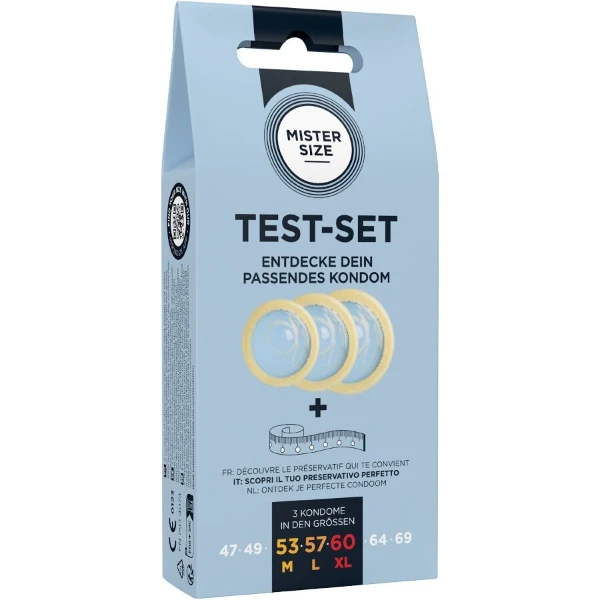 MISTER SIZE - SET DI PROVA 3 PRESERVATIVI DI MISURE DIVERSE + METRO A NASTRO