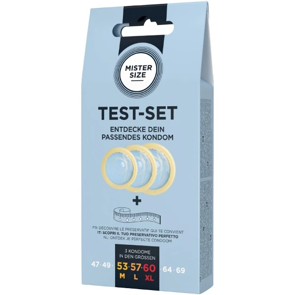MISTER SIZE - SET DI PROVA 3 PRESERVATIVI DI MISURE DIVERSE + METRO A NASTRO