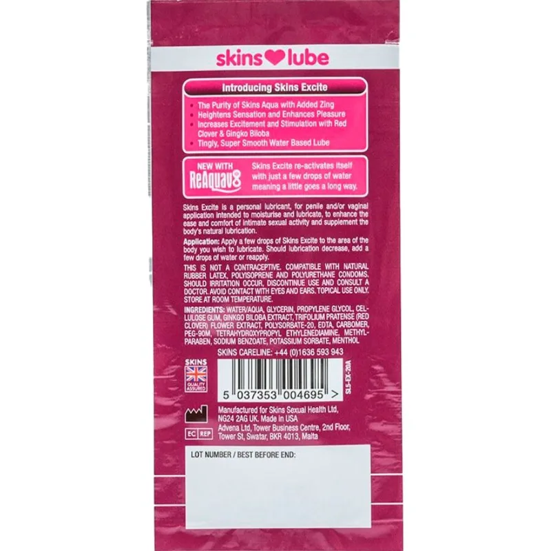 SKINS - EXCITE LUBRIFICANTE A BASE D'ACQUA MONODOSE 5 ML