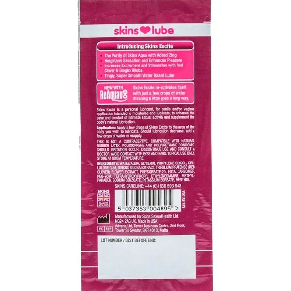 SKINS - EXCITE LUBRIFICANTE A BASE D'ACQUA MONODOSE 5 ML