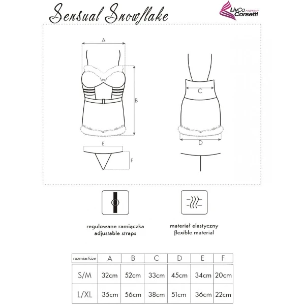 LIVCO CORSETTI FASHION - SENSUAL SNOWFLAKE LC 90603 CHRISTMAS CHEMISE + PERIZOMA + FASCIA PER CAPELLI S/M