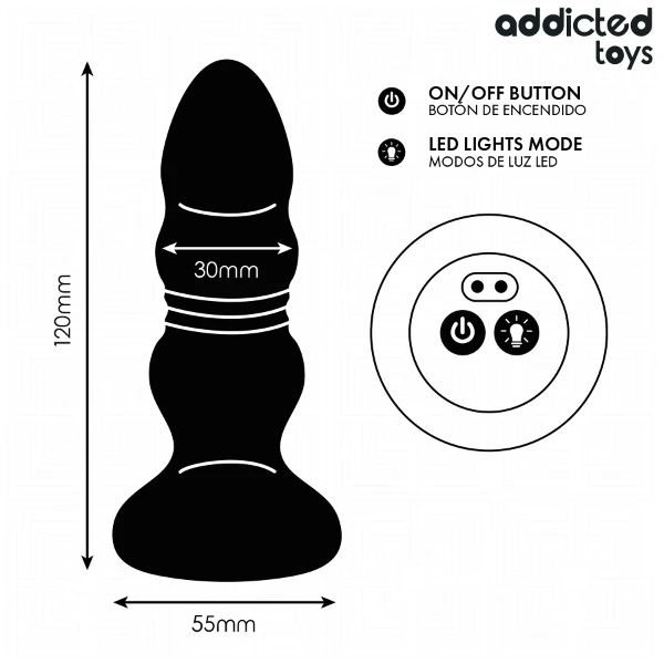 ADDICTED TOYS - TAPPO ANALE ROTANTE E VIBRANTE, LUCE LED, TELECOMANDO