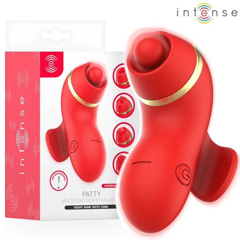 INTENSE - STIMOLATORE PATTY CON 4 TESTINE, ASPIRAZIONE, COLPIMENTO, SOLLETICO E LECCA