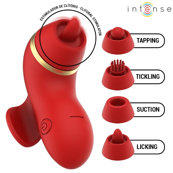 INTENSE - STIMOLATORE PATTY CON 4 TESTINE, ASPIRAZIONE, COLPIMENTO, SOLLETICO E LECCA
