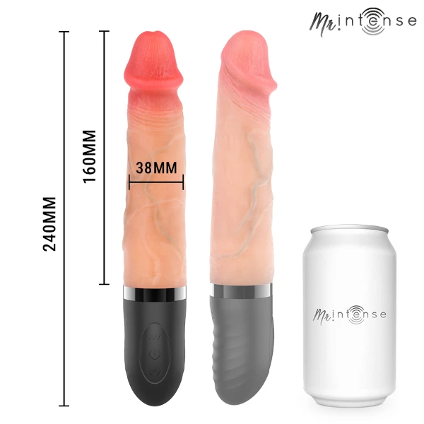 MR INTENSE - VIBRATORE JEANS SU E GIÙ IN SILICONE CON EFFETTO CALORE 24 CM -Ø- 3,8 CM