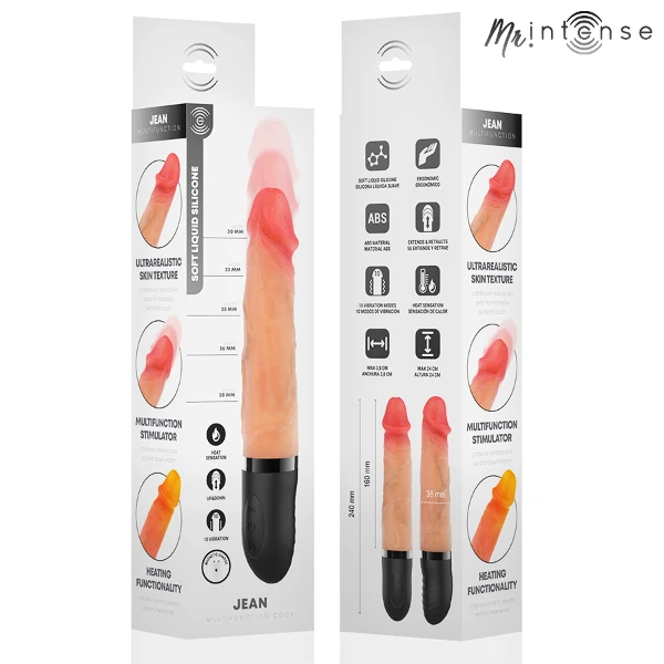 MR INTENSE - VIBRATORE JEANS SU E GIÙ IN SILICONE CON EFFETTO CALORE 24 CM -Ø- 3,8 CM
