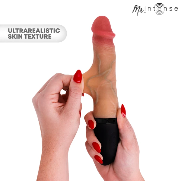 MR INTENSE - VIBRATORE JEANS SU E GIÙ IN SILICONE CON EFFETTO CALORE 24 CM -Ø- 3,8 CM