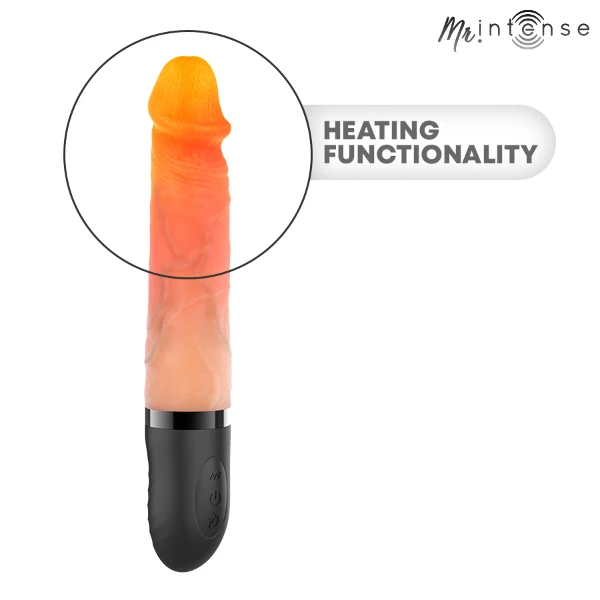 MR INTENSE - VIBRATORE JEANS SU E GIÙ IN SILICONE CON EFFETTO CALORE 24 CM -Ø- 3,8 CM