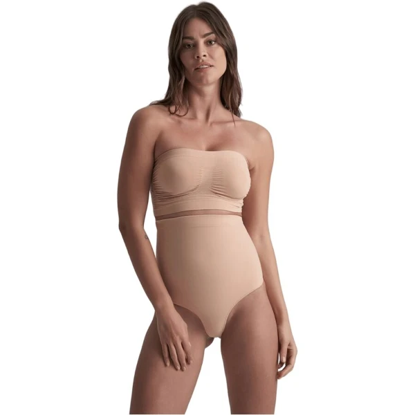 BYE-BRA - TANGA DE TALLE ALTO SIN COSTURAS BEIGE TALLA L