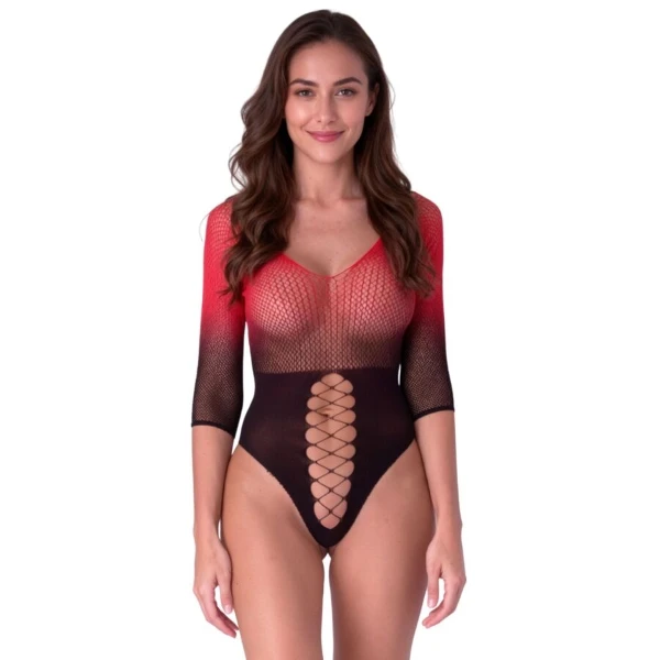 PASSION - BS118 BODYSTOCKING IN RETE NERA E ROSSA