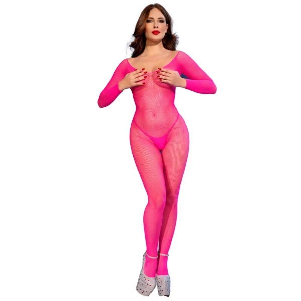 CHILIROSE - CR 4894 BODYSTOCKING IN RETE ROSA NEON S/M