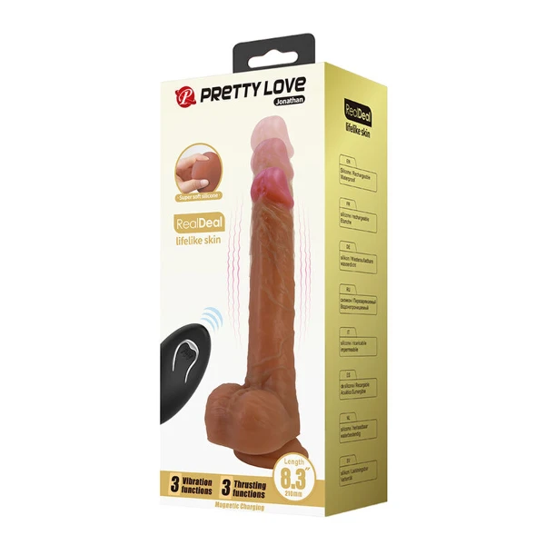 PRETTY LOVE - JONATHAN VIBRATORE REALISTICO CON SPINTA E TELECOMANDO, MARRONE
