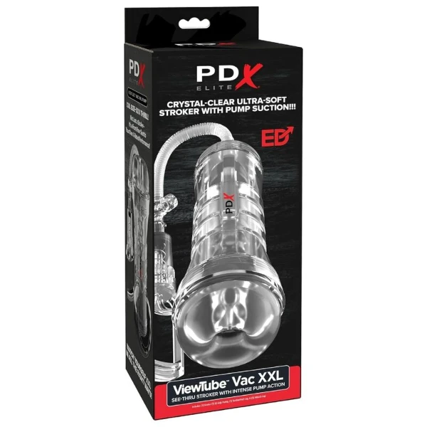 PDX ELITE - MASTURBADOR TRANSPARENTE VIEWTUBE VAC XXL CON BOMBA DE SUCCIÓN 27.3 CM