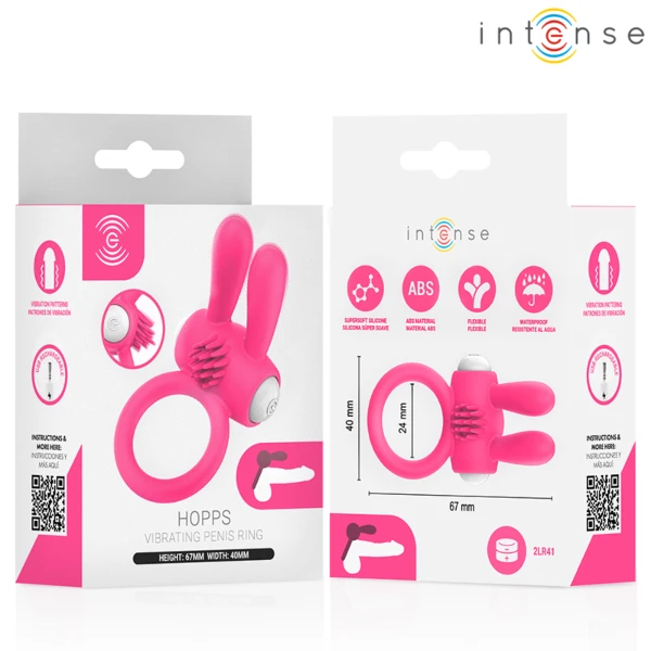 INTENSE - ANELLO VIBRANTE PER PENE HOPPS CON STIMOLAZIONE CLITORIDEA ROSA