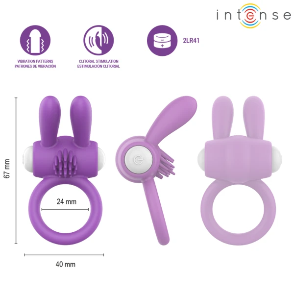 INTENSE - ANELLO VIBRANTE PER PENE LUPPS CON STIMOLAZIONE CLITORIDEA VIOLA