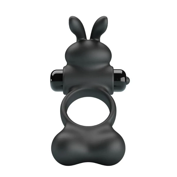 PRETTY LOVE - ANELLO PER PENE VIBRANTE CON STIMOLATORE A FORMA DI CONIGLIETTO, 10 FUNZIONI, NERO