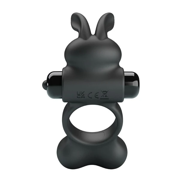 PRETTY LOVE - ANELLO PER PENE VIBRANTE CON STIMOLATORE A FORMA DI CONIGLIETTO, 10 FUNZIONI, NERO