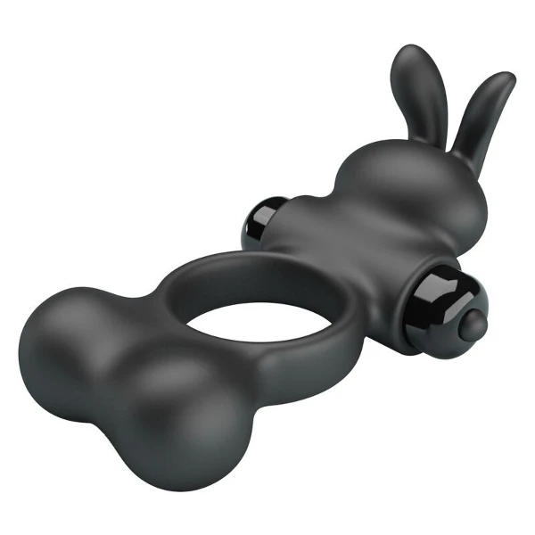 PRETTY LOVE - ANELLO PER PENE VIBRANTE CON STIMOLATORE A FORMA DI CONIGLIETTO, 10 FUNZIONI, NERO