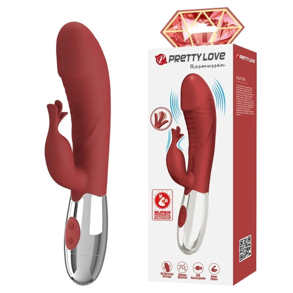PRETTY LOVE - VIBRATORE A FORMA DI CONIGLIO IN PALISSANDRO, 30 FUNZIONI, RICARICABILE TRAMITE USB, ROSSO