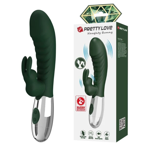 PRETTY LOVE - VIBRATORE A FORMA DI CONIGLIO NAUGHTY BUNNY, 30 FUNZIONI, RICARICABILE TRAMITE USB, VERDE