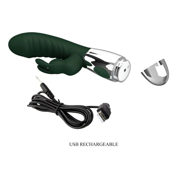 PRETTY LOVE - VIBRATORE A FORMA DI CONIGLIO NAUGHTY BUNNY, 30 FUNZIONI, RICARICABILE TRAMITE USB, VERDE