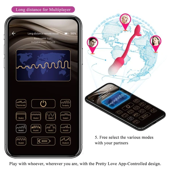 PRETTY LOVE - UOVO VIBRANTE CON CONTROLLO TRAMITE APP PULSEN, 12 FUNZIONI, RICARICABILE TRAMITE USB, ROSA