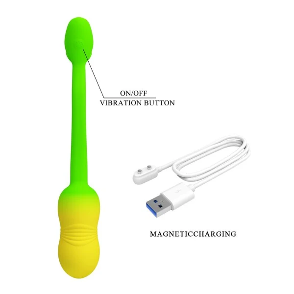 PRETTY LOVE - UOVO VIBRANTE CONTROLLABILE TRAMITE APP PULSEN, 12 FUNZIONI, RICARICABILE TRAMITE USB, VERDE-GIALLO