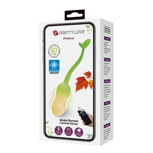 PRETTY LOVE - UOVO VIBRANTE CONTROLLABILE TRAMITE APP PULSEN, 12 FUNZIONI, RICARICABILE TRAMITE USB, VERDE-GIALLO