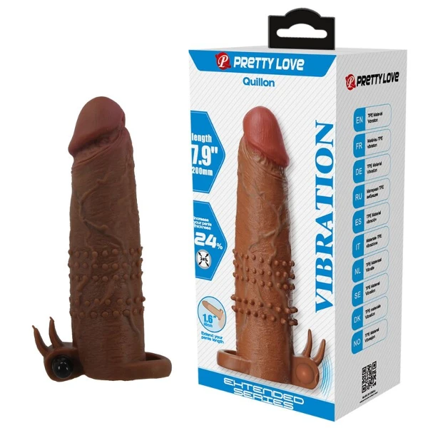 PRETTY LOVE - MANICOTTO VIBRANTE PER PENE QUILLON 20 CM Ø 4 CM MARRONE