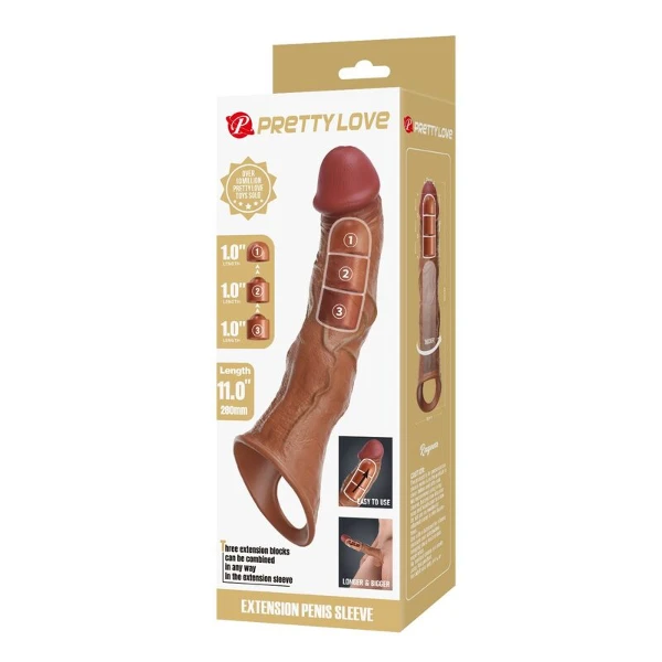 PRETTY LOVE - MANICOTTO REGOLABILE PER ALLUNGAMENTO DEL PENE 28 CM Ø 4,5 CM MARRONE
