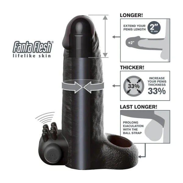 FANTASY X-TENSIONS - VIBRANTE REALISTICO MANICOTTO PER PENE DA 5 CM, NERO
