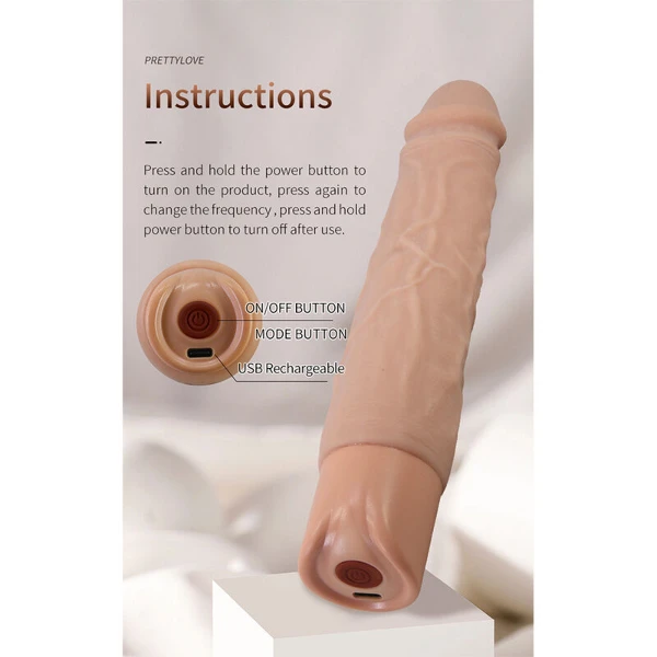PRETTY LOVE - KESSLER DILDO VIBRANTE REALISTICO CON 10 MODALITÀ DI VIBRAZIONE E 10 ROTAZIONI, 22 CM NATURALE