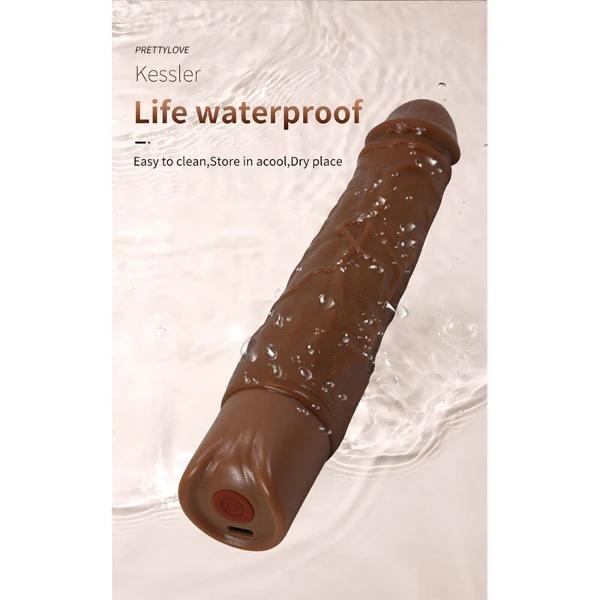 PRETTY LOVE - KESSLER DILDO VIBRANTE REALISTICO CON 10 MODALITÀ DI VIBRAZIONE E 10 ROTAZIONI, 22 CM, MARRONE