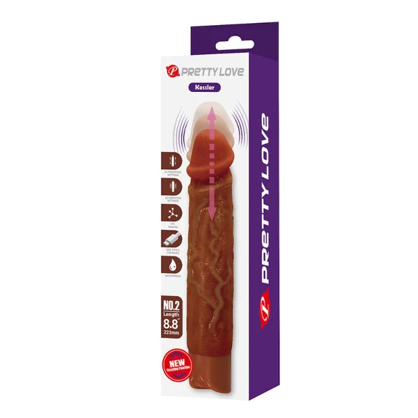 PRETTY LOVE - KESSLER DILDO VIBRANTE REALISTICO CON 10 MODALITÀ DI VIBRAZIONE E 10 ROTAZIONI, 22 CM, MARRONE