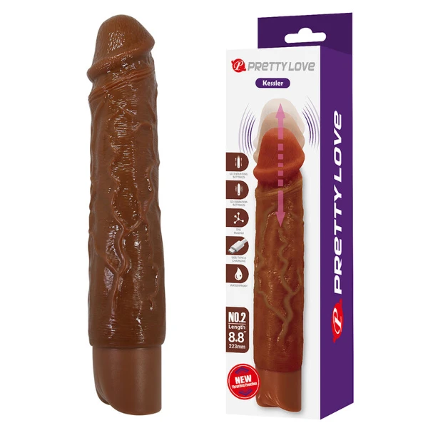 PRETTY LOVE - KESSLER DILDO VIBRANTE REALISTICO CON 10 MODALITÀ DI VIBRAZIONE E 10 ROTAZIONI, 22 CM, MARRONE